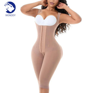 Gaine combi Vêtement de compression pour femmes , vêtement de forme postopératoire à crochets et œillets, longueur genou avec corset, baleines