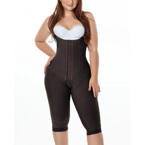 Gaine combi Vêtement de compression pour femmes , vêtement de forme postopératoire à crochets et œillets, longueur genou avec corset, baleines